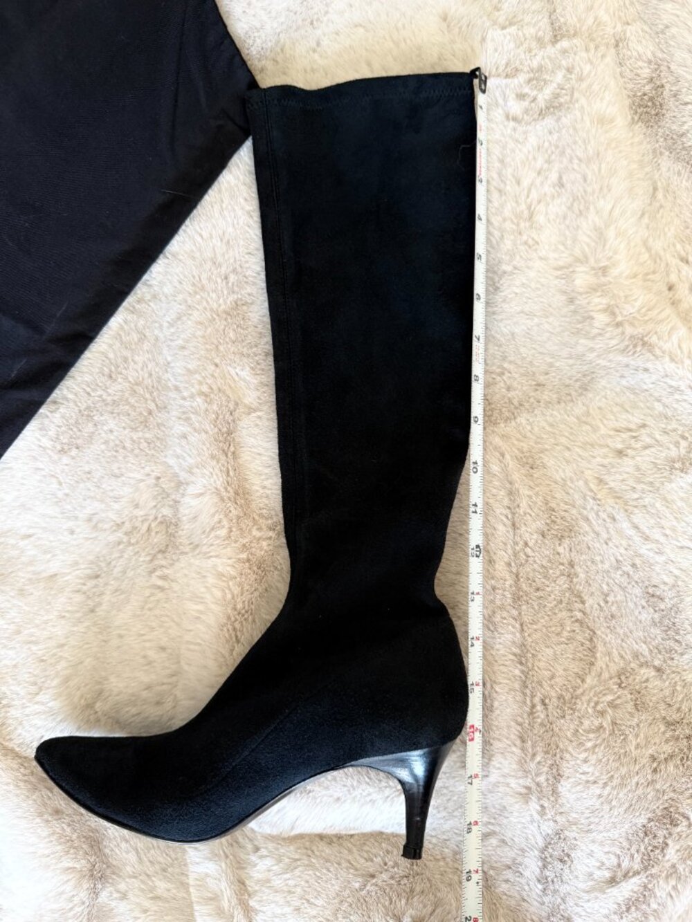 Worn Once! Delman Black Suede Knee-High Boots with Pointed Toe - Picture 11 of 13